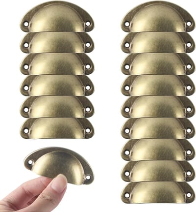 Vintage Bronzen Kastgrepen met Schelpdesign - Retro Deurgrepen voor Keuken en Meubels - 16 Stuks met Schroeven en Geel Accent