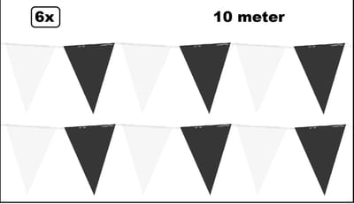 6x Vlaggenlijn zwart/wit 10 meter - Meerkleurig - vlaglijn festival blok vlaglijn thema feest festival verjaardag landen