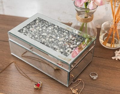 Zilveren gespiegelde sieradendoos voor vrouwen - Glamoureuze opbergoplossing voor sieraden, snuisterijen en aandenken