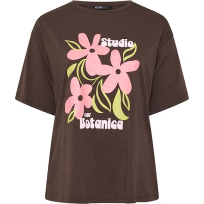 Yours Chocoladebruin Tshirt Met Grafische Bloemenprint Size 42