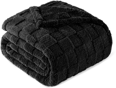Mezcla queensize flanellen fleece deken, super zachte en warme lichtgewicht geruite dekens voor alle seizoenen, 229 x 229 cm, zwart | Fleece beddeken met geruit ontwerp, lichtgewicht en adem