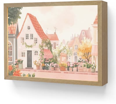 Wandlamp 40x30 cm - Oplaadbaar - Bloemen - Huizen - Dorp - Wandlampen binnen woonkamer - Slaapkamer lamp - Decoratieve nachtlamp - Vloerlamp draadloos