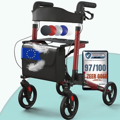 QORA® Rollator Lichtgewicht en Opvouwbaar - Rollator lichtgewicht - Rollator - Rood - 65cm x 66cm x 97cm