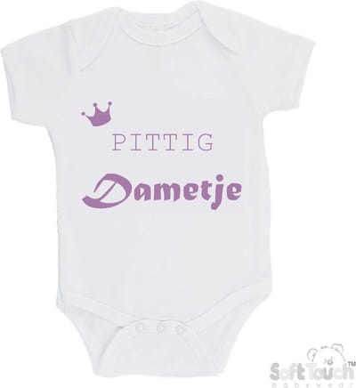 100% Katoenen Romper "Pittig dametje" Meisjes Katoen Wit/lila Maat 62/68