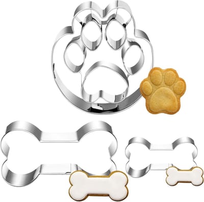 Uitsteekvormpjes voor botten, poot, koekjes, uitsteekvormpjes, 3 stuks, roestvrij staal, hondenpoot, reliëf, koekjessnijder, geschenken voor hondenkoekjes of lekkernijen, bakken en knutselen