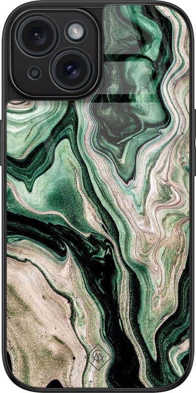 Casimoda® hoesje - Geschikt voor iPhone 15 - Groen marmer / Marble - Luxe Hard Case Zwart - Backcover telefoonhoesje - Groen