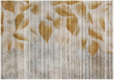 WALLARENA - Fotobehang - 150x105 cm - behang met bladeren op beton in beige boho voor slaapkamer en woonkamer