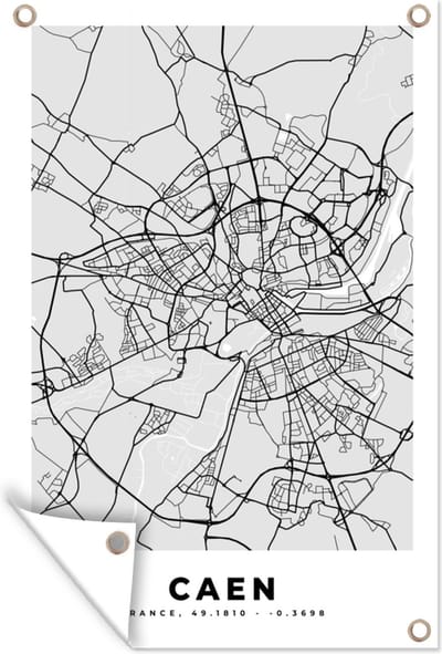 Muurdecoratie Frankrijk - Plattegrond - Kaart - Caen - Stadskaart - 120x180 cm - Tuinposter - Tuindoek