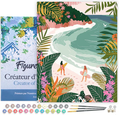 Figured'Art Schilderen op Nummer Volwassenen met lijst Tropische baai- Handwerk acrylverf Kit DIY Compleet - 40x50cm Canvas al ingelijst