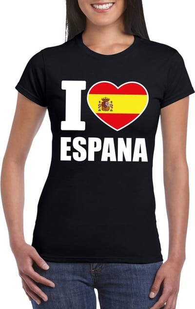 I love Spanje - supporters fan t-shirt - zwart - voor dames - Spain - Espana - fan kleding S