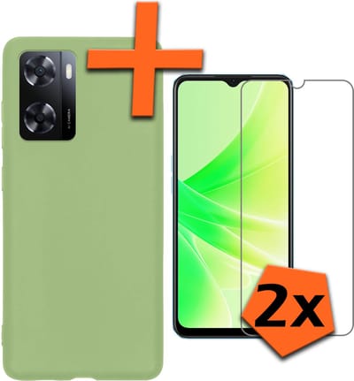 Hoes - Met 2x Screenprotector - Geschikt voor OPPO A57 - Sterk & Shockproof - Back Cover - Siliconen Case - Telefoon Hoes - Groen