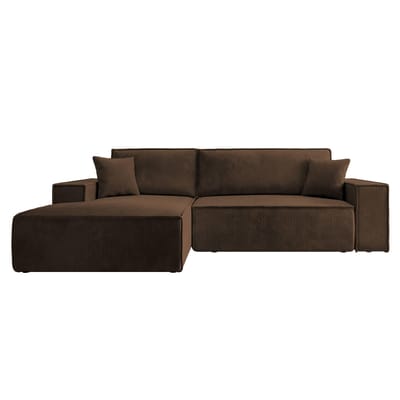 Selsey - Farese - Hoekbank met slaapfunctie - met beddengoedcontainer - L-vormig - Corduroy - Linkerkant - Bruin