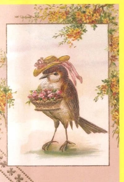 Dubbele kaart m env. Vogel met hoedje Glitter 11,5x17cm
