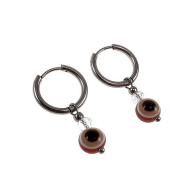 ∅16mm x 2mm Oorringen Dames - Gepolijst RVS - Oorbellen met Bruine Turks Oog Hanger