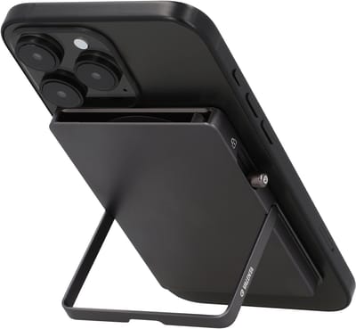 Valenta - Ultradunne Pasjeshouder MagSafe met Stand functie - Uitschuifbaar - Grafiet Grijs - Videostand - 7.1 mm dun - max. 5 kaarten - Sterke Magnetische Kaarthouder - RFID NFC - EXTRA kaartbeveiliging