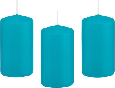 Trend Candles Cilinderkaars/stompkaars - 8x - turquoise - 5 x 10 cm - 23 branduren - met brandvertragende folie