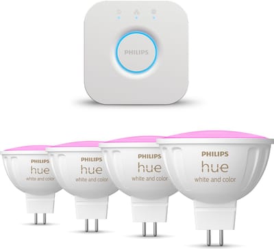 Philips Hue Starterspakket - GU5.3 - met 4 Spotjes (MR16) - 12V - Wit en Gekleurd Licht - Incl. 1 Hue Bridge - Hue White and Color Ambiance