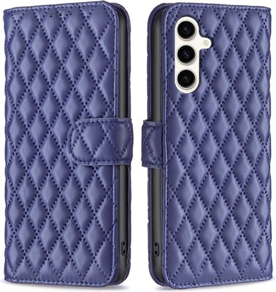 BINFEN Hoesje - Geschikt voor Samsung Galaxy S23 FE Hoesje - BINFEN Rhombus Book Case - Blauw