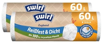 Trekkoord vuilniszakken 60L - 10 stuks/rol, scheurvast en stevig