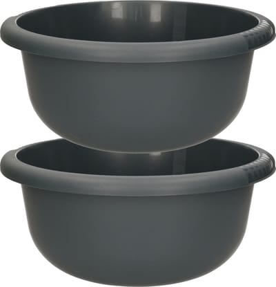 Urban Living Afwasteil - 2x - kunststof - 10 Liter - D34 x H13 cm - antraciet - teiltjes - camping