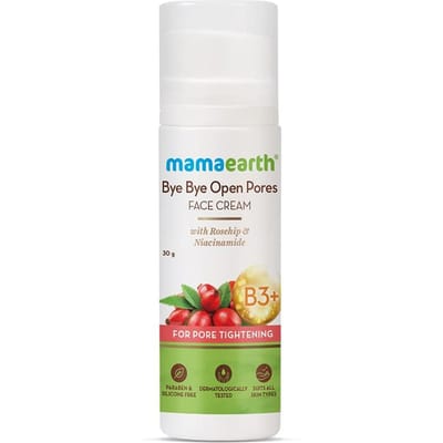 Mamaearth Bye Bye Gezichtscrème Voor Poriënverfijning Met Niacinamide Rozenbottel Lichtgewicht Niet Vettige Formule 30g Voor Alle Huidtypes white