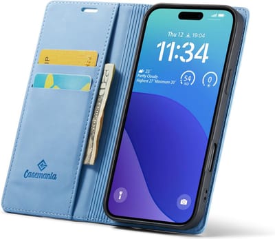 CaseMania Bookcase hoesje geschikt voor iPhone 16 Pro - Effen Lichtblauw - Kunstleer