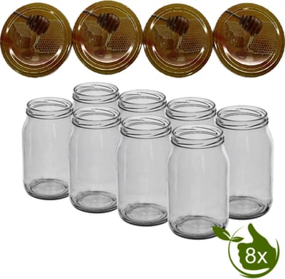 Honingpotten 900 ml met twist-off deksel (Honingraat) 8 stuks
