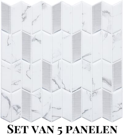 Wallways Wandpanelen - Plaktegels - Set van 5 Tegels - Tegelsticker - Zelfklevende Tegels - 30 x 30cm - Waterdicht - Krasbestendig - Hittebestendig - 3M Kleeflaag - 2MM dik - Dubai White