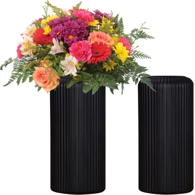 Bloemenvazen 2 Stuks - Duurzaam Plastic - Gestreept Modern - Decoratie voor Woonkamer/Kantoor - Afmetingen 20x10cm - Veilig en Slijtvast - Bloemenvase