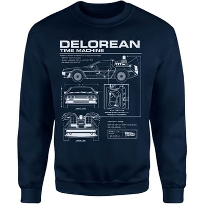 Back To The Future Delorean Schematic Sweatshirt - Navy - XS