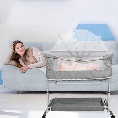 Babybed - Kinderledikant Reiswieg - Veilig Slapen - 5° Kantelontwerp - 113 x 66 x 84 cm - Grijs