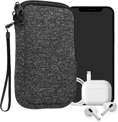 kwmobile telefoontasje universeel geschikt voor S - 4,5" smartphones - 14,4 x 8,3 cm - Hoesje met rits en polslusje -In antraciet / wit -
