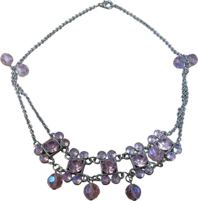 Ketting zilver met bolletjes en stenen hanger roze
