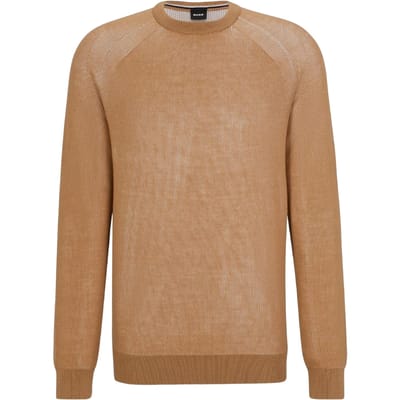 Boss Fijn gebreide raglantrui voor heren (Medium Beige)