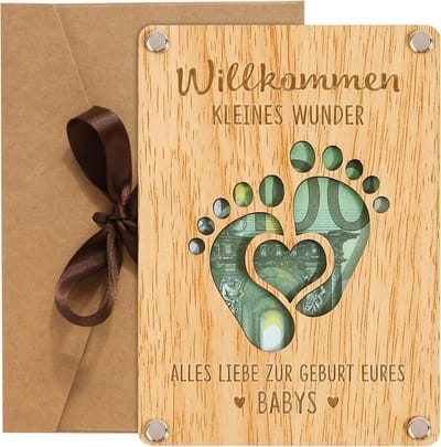 Houten Geldgeschenk Doosje voor Kraamvisite, Geboorte of Baby Cadeau