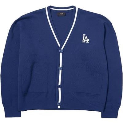 MLB Los Angeles Dodgers Merklogo Comfortabele V-hals Lange Mouwen Gebreide Top Unisex Top Blauw 3AKCM0344-07NYL M blue