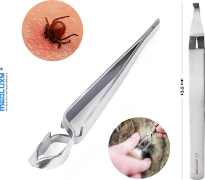 Medluxy - Tekentang (Tekenpincet) - Hoge Kwaliteit - 13,5 cm - EHBO , Verpleegkundigen en Artsen - Medische Teken Verwijderen