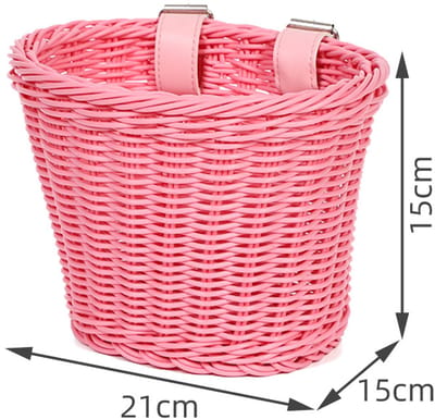 Roze mini-fietsmandje van 21*15*15 cm, voor montage aan de voorkant, gemaakt van PE-materiaal, verstelbaar, geschikt voor kinderen.