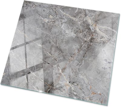 Tulup Tafelblad Glas - Natuurlijk Marmerpatroon Glazen Plaat - 50 cm x 50 cm - Grijs Glasplaat Tafel - Vierkant Tafelblad Glas - Glazen Tafelblad Geschikt voor de Keukentafel - Gehard Glas