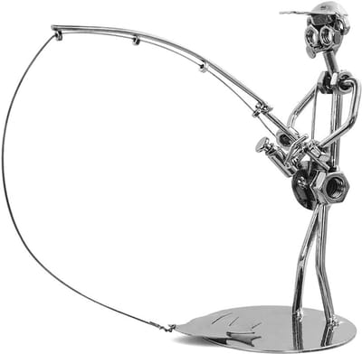 Vintage IJzeren Kunst Vissers Ornament - Handgemaakte Metaal Sculptuur voor Thuis en Kantoor, Perfect Cadeau voor Vissers en Hobbyisten