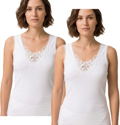 Marco Rossi - Random kant - Dameshemd kant - Onderhemd - Singlet - Katoen - Dames - 2 Pack - Wit - Maat S 36/38