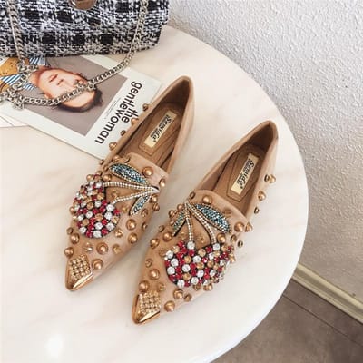 Dames Flats met Puntige Neus Strass Loafers Herfst Klinknagels Klassieke Dames Flats Schoenen Dames Ballerina's Zachte Boot Schoenen 40 gray