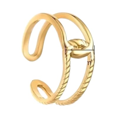 Aramat Jewels | Ringen | Stalen Verstelbare Open Ring - In Elkaar Motief - One Size | Goudkleur | |8mm | Staal | Volwassenen | Verkleurd niet