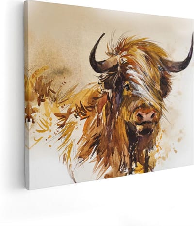 Artaza Canvas Schilderij Hooglander - 50x40 cm - Muurdecoratie Dierenkop - Wanddecoratie Woonkamer - Kamer Accessoires