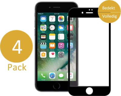 4x Screenprotector geschikt voor Apple iPhone 7 Plus - Full Screen Rand tot Rand Tempered Glass Screen protector Transparant met Zwart Carbon Bezel 3D 9H (Gehard Glas Screen Protector) - Arch / Arched