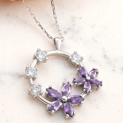 925 Sterling Zilveren Paarse Bloem Handgemaakte Damesketting – Cadeau voor Haar
