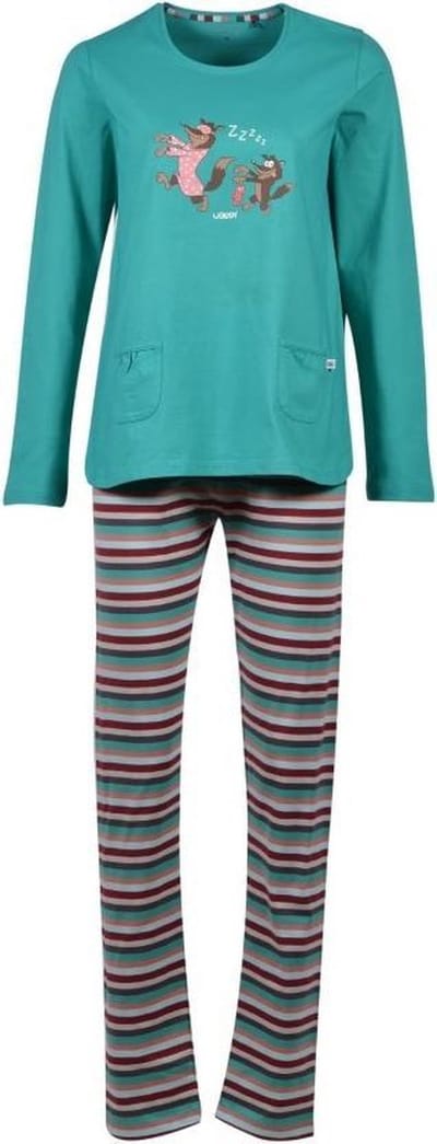 Woody Meisjes-Dames Pyjama Aquagroen Groen Wolf - 202-1-BSL-S/752 - maat 128