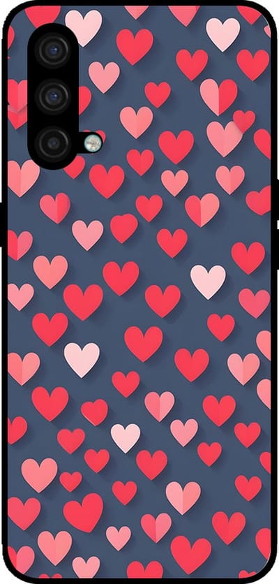 Smartphonica Telefoonhoesje Geschikt voor OnePlus Nord CE met Roze en Rode Hartjes Opdruk - TPU Backcover Case With Rosé and Red Heart Design geschikt voor OnePlus Nord CE