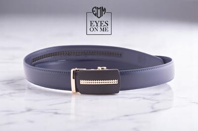 Blauwe lederen riem zonder gaatjes met automatische gesp voor heren ( model N185 )