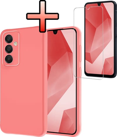 Hoesje - Met Screenprotector - Geschikt voor Samsung Galaxy A16 - Sterk & Shockproof - Back Cover - Siliconen Case - Telefoon Hoes - Lichtroze